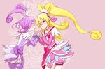  aida_mana ashlynx bad_id bad_pixiv_id bike_shorts blonde_hair blush boots bow choker couple cure_heart cure_sword dokidoki!_precure eye_contact floral_background hair_ornament half_updo heart heart_hair_ornament holding_hands interlocked_fingers kenzaki_makoto lips looking_at_another multiple_girls pink_bow pink_eyes pink_sleeves ponytail precure purple_choker purple_eyes purple_hair purple_skirt skirt thigh_boots thighhighs yuri 