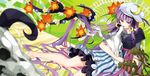  bonnet crescent flower horns leaf licking long_hair patchouli_knowledge purple_eyes purple_hair skeleton skull solo tongue touhou tsurukame 