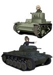  caterpillar_tracks girls_und_panzer ground_vehicle hashinomoto_takashi highres katyusha kuromorimine_military_uniform military military_uniform military_vehicle motor_vehicle multiple_girls nishizumi_maho panzerkampfwagen_ii pointing pravda_school_uniform t-26 tank uniform 