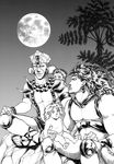  battle_tendency esidisi family full_moon greyscale jojo_no_kimyou_na_bouken kars_(jojo) monochrome moon multiple_boys oolongchai santana_(jojo) wamuu younger 