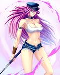  bare_shoulders bra breasts capcom chains cleavage collar edexigerero female final_fight large_breasts long_hair midriff pink_hair poison_(final_fight) short_shorts shorts solo street_fighter unbuttoned underwear 