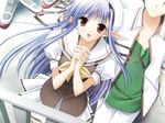  1girl blue_hair bow game_cg long_hair nerine pointy_ears shuffle! tsuchimi_rin 