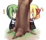  2girls chibi multiple_girls nakamura_kusata peeking rumia touhou tree wriggle_nightbug 