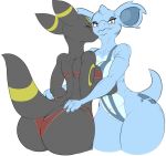 2018 anthro back_muscles big_butt black_fur breast_squish breasts breasts_frottage butt clothed clothing danonymous duo eeveelution eyelashes female fur looking_at_viewer markings nidorina nintendo pinup pok&eacute;mon pok&eacute;mon_(species) portrait pose rear_view red_eyes red_sclera seductive simple_background skimpy standing swimsuit thick_thighs three-quarter_portrait umbreon video_games white_background wide_hips yellow_markings 