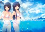  2girls aoyama_sumika bikini black_hair clouds coffee-kizoku original shiramine_rika swimsuit water 