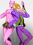  balusah blonde_hair formal green_eyes jojo_no_kimyou_na_bouken killer_queen kira_yoshikage male_focus necktie purple_eyes stand_(jojo) suit 