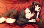  cleavage flowers innocent_grey japanese_clothes kimono nagomibako no_bra purple_eyes rin_(innocent_grey) sugina_miki 