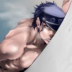  bad_id bad_pixiv_id black_hair blue_hair cigarette hat jojo_no_kimyou_na_bouken kuujou_joutarou male_focus shirtless solo tb_sub 