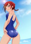  adjusting_clothes adjusting_swimsuit ass braid from_behind hino_akane_(smile_precure!) looking_back ocean one-piece_swimsuit onnaski precure red_eyes red_hair school_swimsuit short_hair smile_precure! solo swimsuit water 