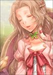 :d braid breasts cleavage closed_eyes code_geass collarbone dress french_braid long_sleeves murakami_yuichi nunnally_lamperouge open_mouth pink_dress small_breasts smile solo upper_body 