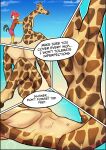  absurd_res anthro athletic athletic_anthro athletic_male avian bird butt chicken clothed clothing comic digital_media_(artwork) duo english_text featureless_chest galliform gallus_(genus) giraffe giraffid hi_res male male/male male_anthro mammal nude nude_anthro nude_male phasianid simple_background solo_focus sparkles tail text topless topless_anthro topless_male zaryuzu_73 