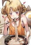  absurdres bandages blonde_hair brown_hair chopsticks eating food gigi_murin grem_(gigi_murin) highres hololive hololive_english mazo_kunn multicolored_hair noodles pink_eyes tail 