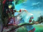  black_hair bow closed_eyes fujitsuna gloves hair_bow hairband in_tree long_hair nakoruru samurai_spirits sitting sitting_in_tree sleeping sleeping_upright solo tree 