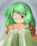  bangs breath kanoe_soushi kochiya_sanae lowres scarf solo touhou 