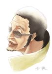  :d beard black_hair borsalino_(kizaru) facial_hair glasses iridori lips looking_at_viewer male_focus one_piece open_mouth portrait rimless_eyewear short_hair signature simple_background smile solo sunglasses upper_body very_short_hair white_background 