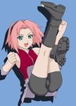  ass bike_shorts boots green_eyes haruno_sakura lowres naruto naruto_(series) okiyumi_kase pink_hair short_hair solo spandex 