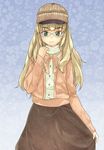  blonde_hair face glasses green_eyes hat long_hair mune perrine_h_clostermann skirt solo strike_witches world_witches_series 