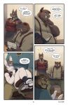  absurd_res aldrich_haynes_(thepurp) anthro apron binder_(object) blake_harper_(thepurp) bottomless bottomless_male canid canine canis clothed clothing comic dialogue dobermann domestic_dog electronics felid finn_(thepurp) group hi_res lagomorph leporid lion male mammal marcus_(thepurp) pantherine petting phone pinscher rabbit smile suid suine sus_(pig) suspenders thepurp thought_bubble topwear tusks vest wild_boar 