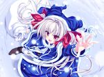  blue_santa_costume highres itsuki_kirara meri_chri red_eyes santa_costume snow solo tenmaso twintails white_hair 