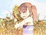  blush brown_hair copyright_request crying crying_with_eyes_open dry flower kitano_yuusuke sad snot solo sunflower tears twintails 