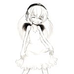  child closed_eyes dress dress_lift enokids greyscale grin hairband long_hair lowres monochrome rozen_maiden smile solo suigintou wings 