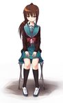  bad_id bad_pixiv_id brown_hair genderswap genderswap_(mtf) highres kakaon kita_high_school_uniform kyonko long_hair orange_eyes ponytail school_uniform serafuku sitting skirt socks solo suzumiya_haruhi_no_yuuutsu sweatdrop 