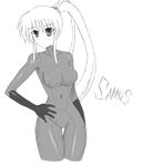  absurdres greyscale highres metroid monochrome ponytail samus_aran solo zero_suit 