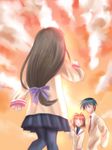  2girls antenna_hair bad_id bad_pixiv_id blue_eyes brown_hair clannad furukawa_nagisa hikarizaka_private_high_school_uniform ibuki_fuuko long_hair multiple_girls okazaki_tomoya pantyhose school_uniform tonami 