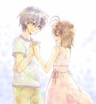  1girl bad_id bad_pixiv_id casual clannad dress furukawa_nagisa holding_hands husband_and_wife okazaki_tomoya ryou_(fallxalice) 