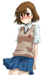  blush brown_hair highres magokorokurage misaka_mikoto red_eyes school_uniform solo to_aru_majutsu_no_index tokiwadai_school_uniform 