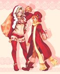  1girl bandaid boots breasts christmas coat garter_belt gift glasses hat high_heels holly original sack santa_costume santa_hat scarf small_breasts smile tamachi_kuwa thighhighs 