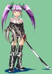  boots claws copyright_request gengorou katana long_hair monster_girl purple_hair solo sword thighhighs twintails weapon 