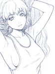  armpits arms_up blue breasts large_breasts long_hair macross macross_frontier minazuki_tsuyuha monochrome sheryl_nome sideboob solo 