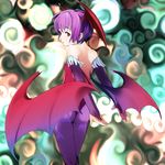  animal_print ass bad_id bad_pixiv_id bat_print bat_wings demon_girl elbow_gloves flat_chest gloves head_wings leotard lilith_aensland looking_back moke pantyhose print_legwear purple_hair red_eyes red_leotard short_hair solo vampire_(game) wings 