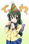  blush clannad green_hair hat hikarizaka_private_high_school_uniform ibuki_fuuko long_hair nagamori school_uniform solo yellow_eyes 