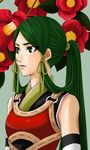  armor gensou_suikoden gensou_suikoden_v green_eyes green_hair hazuki_(suikoden) long_hair nanahoshi_sae ponytail solo 