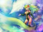  bridal_gauntlets detached_sleeves dragon final_fantasy final_fantasy_iv final_fantasy_iv_the_after green_eyes green_hair green_leotard kara_(color) leotard long_hair mist_dragon older revealing_clothes rydia thighhighs 