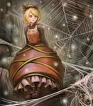  arms_behind_back bad_id bad_pixiv_id blonde_hair bow dress frills gathers hair_bow kurodani_yamame light_particles red_eyes sai-go short_hair silk solo spider_web touhou 