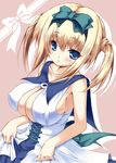 2-g bad_id bad_pixiv_id blonde_hair blue_eyes blush bow breasts cleavage colorized covered_nipples dress hair_bow jpeg_artifacts large_breasts original smile solo twintails vi_(ena0930) 