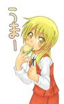  blonde_hair eating hidamari_sketch miyako non-web_source school_uniform solo yellow_eyes 