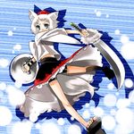  animal_ears bike_shorts blue_eyes feet gengorou geta hat inubashiri_momiji long_skirt sandals shield short_hair shorts shorts_under_skirt skirt solo spandex sword tail tengu-geta toes tokin_hat touhou weapon white_hair wolf_ears 