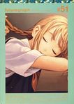  arm_pillow blonde_hair braid braiding_hair broom brown_background brown_hair closed_eyes collared_shirt eyelashes facing_viewer fingernails hairdressing hashtag head_rest highres long_hair murata_renji number out_of_frame parted_lips red_neckwear shirt short_sleeves sleeping solo_focus table twintails upper_body white_shirt 