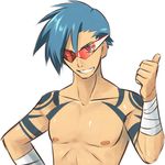  bad_id bad_pixiv_id bandages blue_hair bodypaint glasses kakaon kamina kamina_shades male_focus red_eyes shirtless solo tengen_toppa_gurren_lagann thumbs_up 