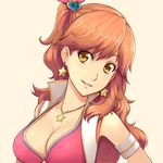  armband breasts brown_eyes brown_hair character_request cleavage dan_(kumadan) earrings jewelry long_hair maoxian_qi_hang medium_breasts necklace orange_hair side_ponytail smile solo star star_earrings star_necklace 