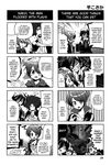  2girls 4koma :o asahina_aoi comic danganronpa danganronpa_1 doughnut food fukawa_touko glasses greyscale hagakure_yasuhiro hair_ornament hairclip hard_translated highres hood hoodie jacket monochrome multiple_boys multiple_girls naegi_makoto non-web_source open_clothes open_jacket parted_lips ponytail short_hair speech_bubble sweatdrop talking text_focus translated upper_body 