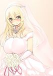  atago_(kantai_collection) bare_shoulders blonde_hair blush bouquet breasts bridal_veil dress flower gloves green_eyes kantai_collection large_breasts long_hair looking_at_viewer nekoume sketch smile solo tears veil wedding_dress white_gloves 