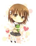  brown_eyes brown_hair chibi gekota hair_ornament hairpin kazahana_yuu misaka_mikoto school_uniform skirt solo to_aru_kagaku_no_railgun to_aru_majutsu_no_index 