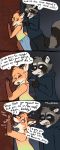  absurd_res anthro blush canid canine clothed clothing comic dialogue duo english_text female forced fox gun hi_res humor male male/female mammal meme open_mouth procyonid raccoon ranged_weapon sammythetanuki text weapon 