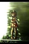  animal_ears brown_hair camera cat_ears cat_tail chen dappled_sunlight earrings hair_ornament hairclip highres jewelry kabu_(yuyuibob) letterboxed mary_janes multiple_tails red_eyes shoes short_hair socks solo sunlight tail touhou white_legwear 