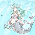  aqua_hair blush_stickers bracelet character_request circlet drawfag fins fish happy head_fins jewelry long_hair mamono_musume_no_yakata_suiseikan_igyouroku_~ningyo_no_sho~ manta_ray melfia_azuverude mermaid monster_girl navel smile underwater 